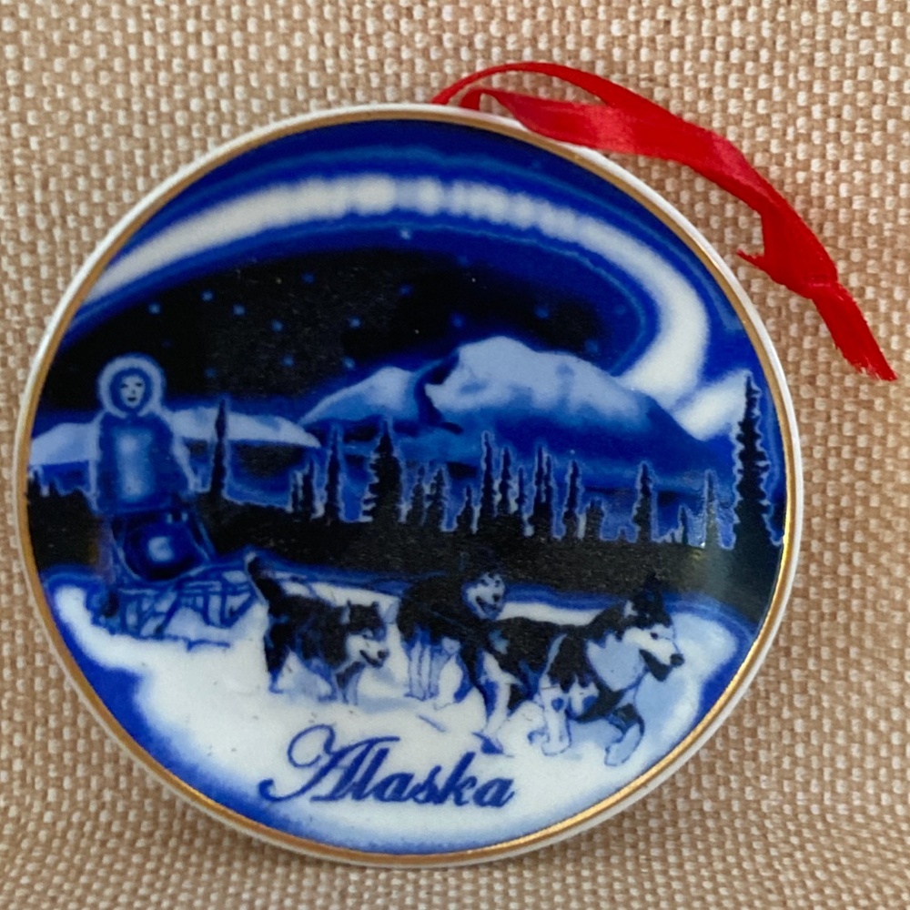 Blue Plate "Alaska" Sled Dog Christmas Ornament